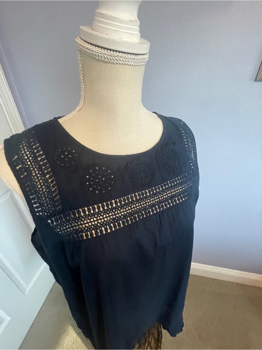 J. Jill Navy Sleeveless Lace Work Cotton Size PL